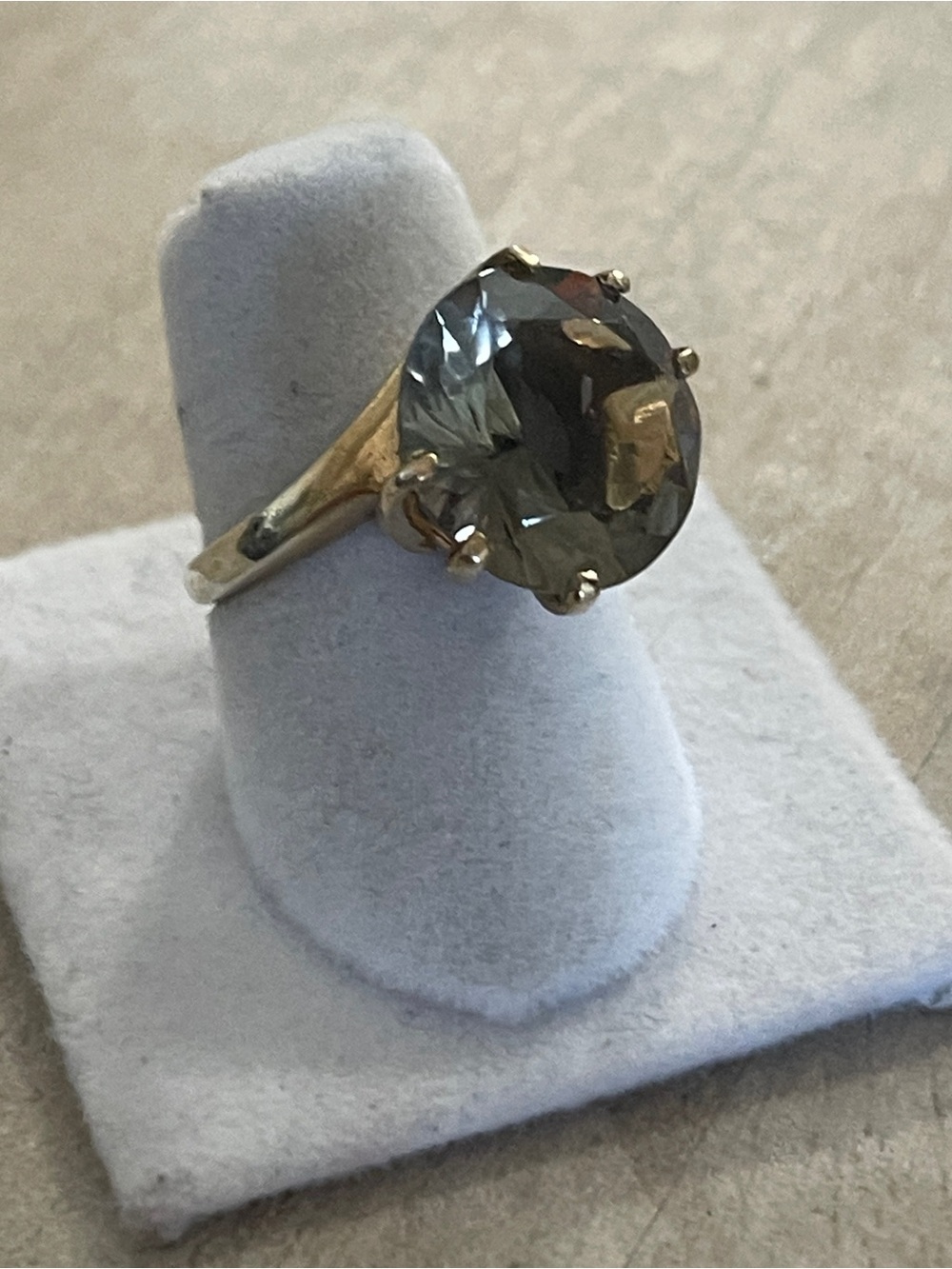 Sterling Silver Gold Tone Ring with Smoky Quartz Round Gemstone size 6.5